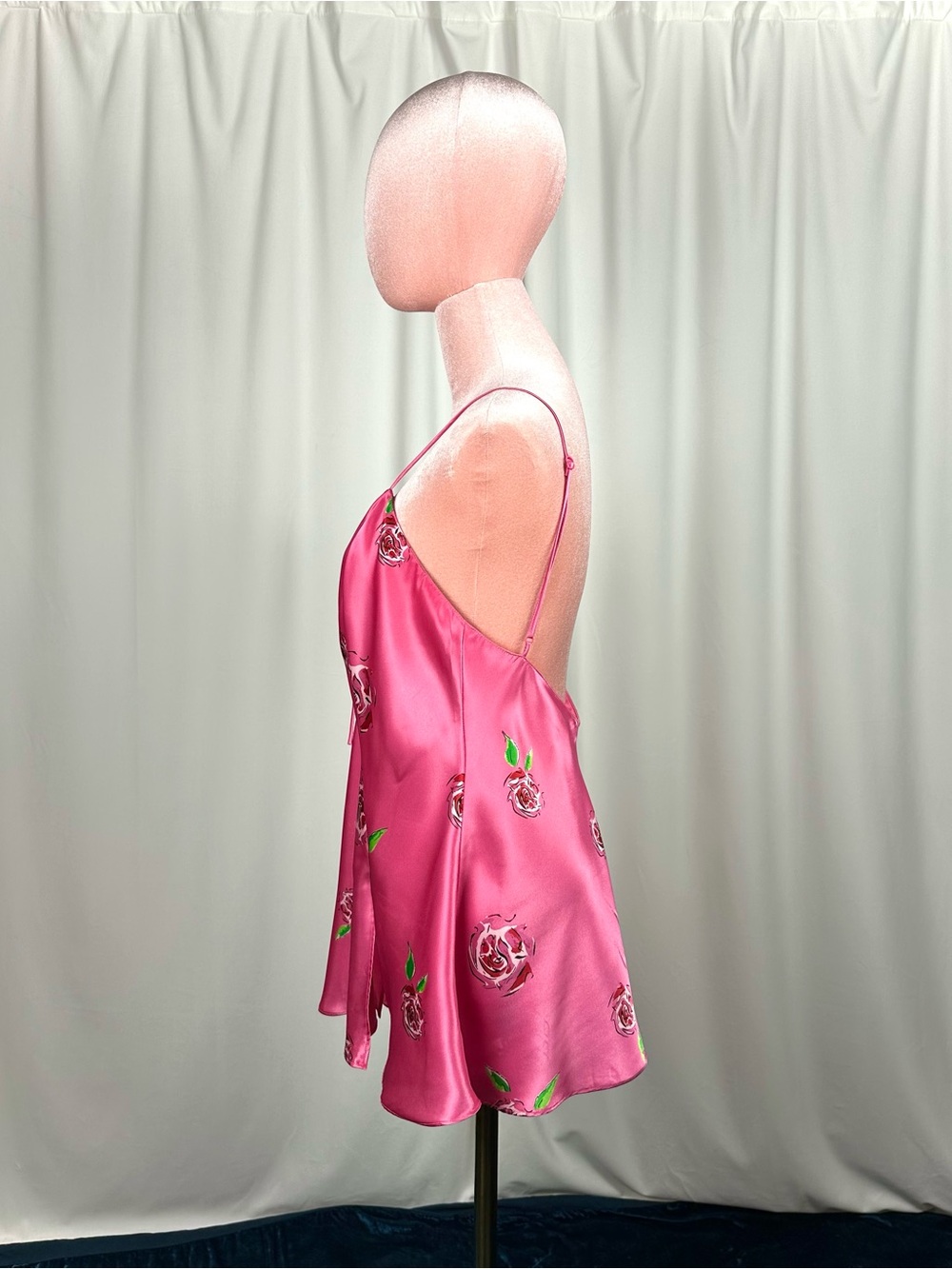 Vintage La Senza Pink Satin Rose Lace Up Babydoll Camisole Y2K Medium - Picture 8 of 16